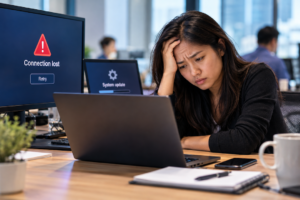Frustrated Worker Facing Connection Lost Error